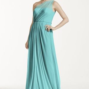 David’s Bridal One Shoulder Long Mesh Dress